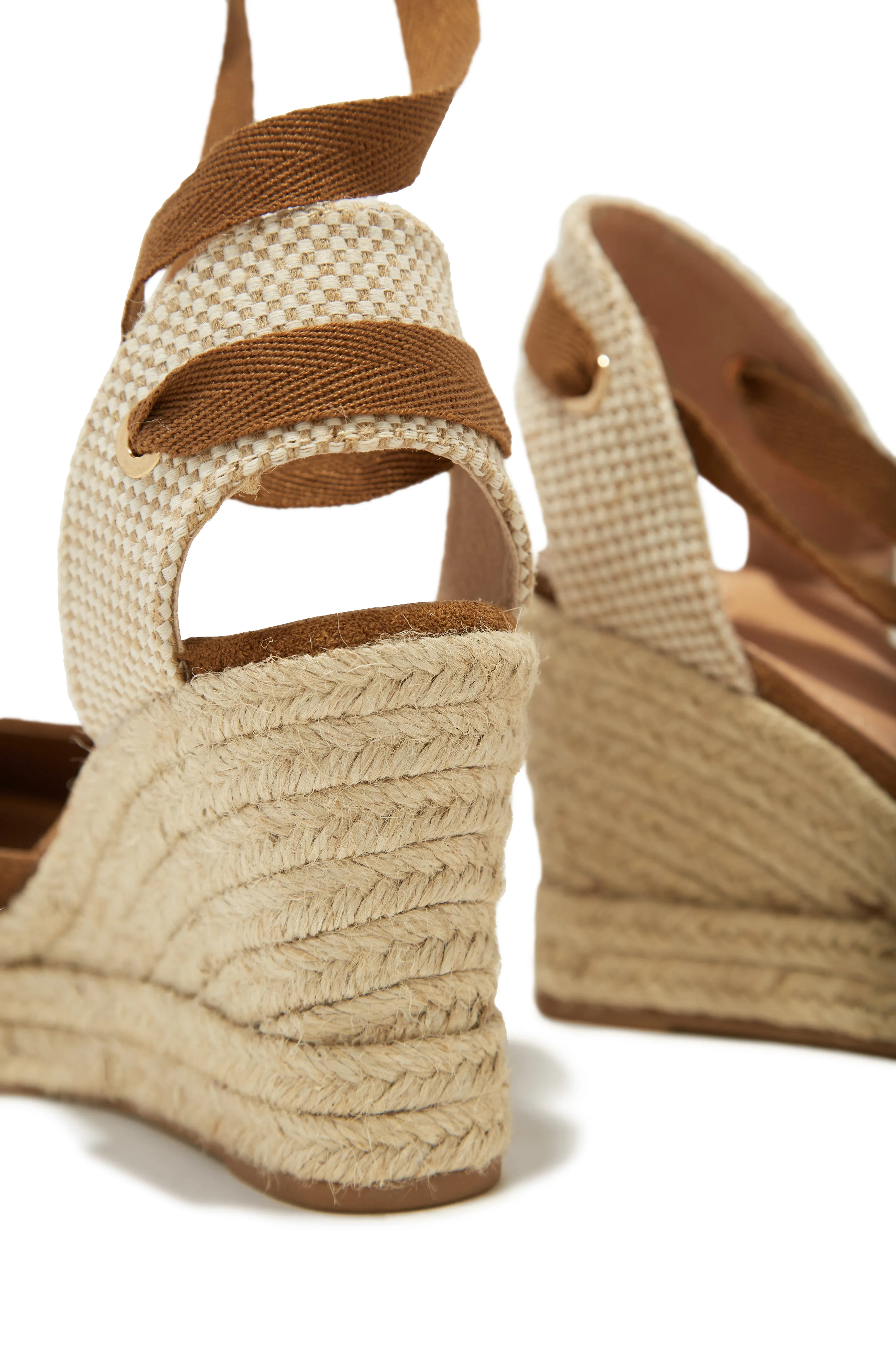 Tropical Vacay Lace Up Platform Espadrille Wedges - Tan