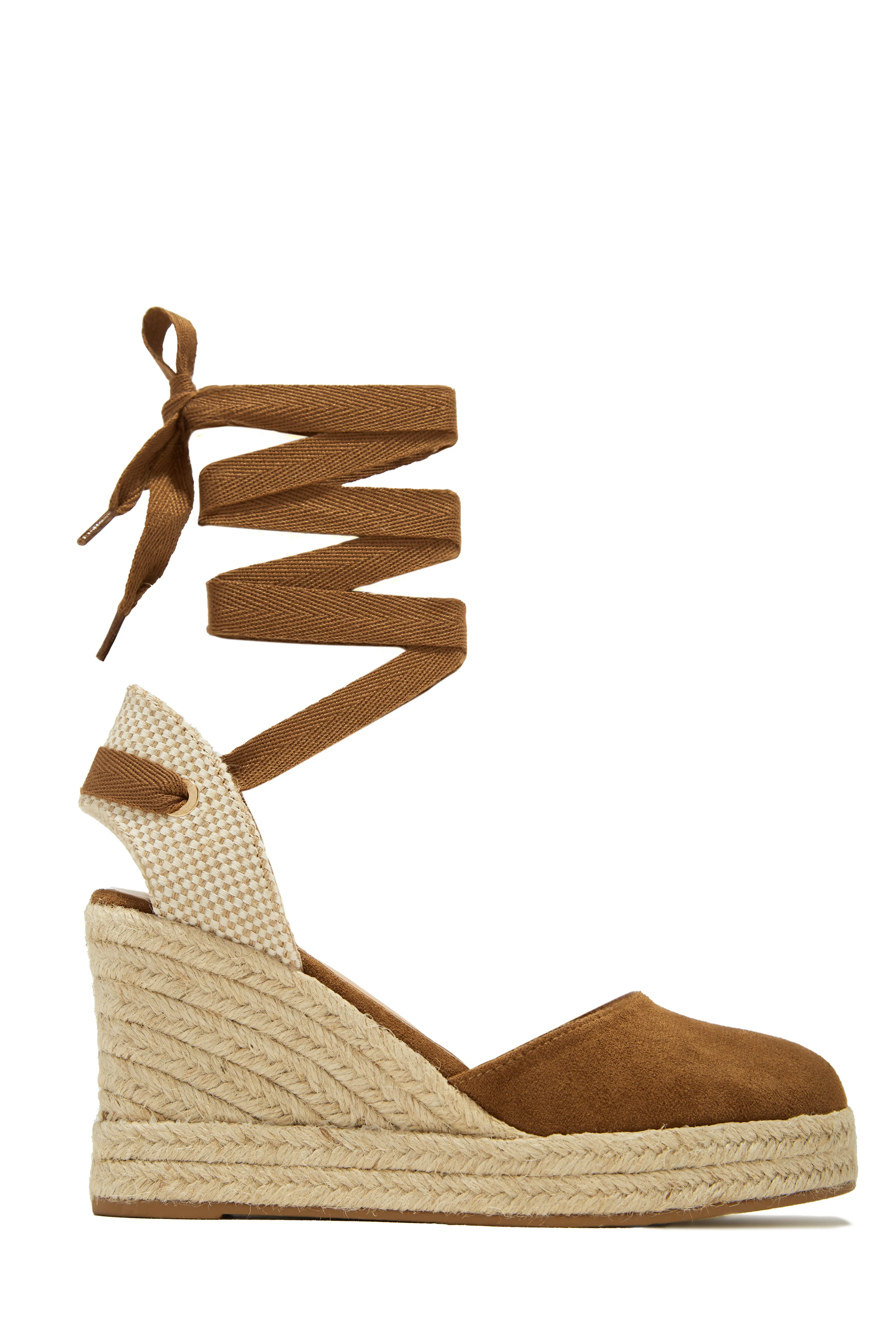 Tropical Vacay Lace Up Platform Espadrille Wedges - Tan