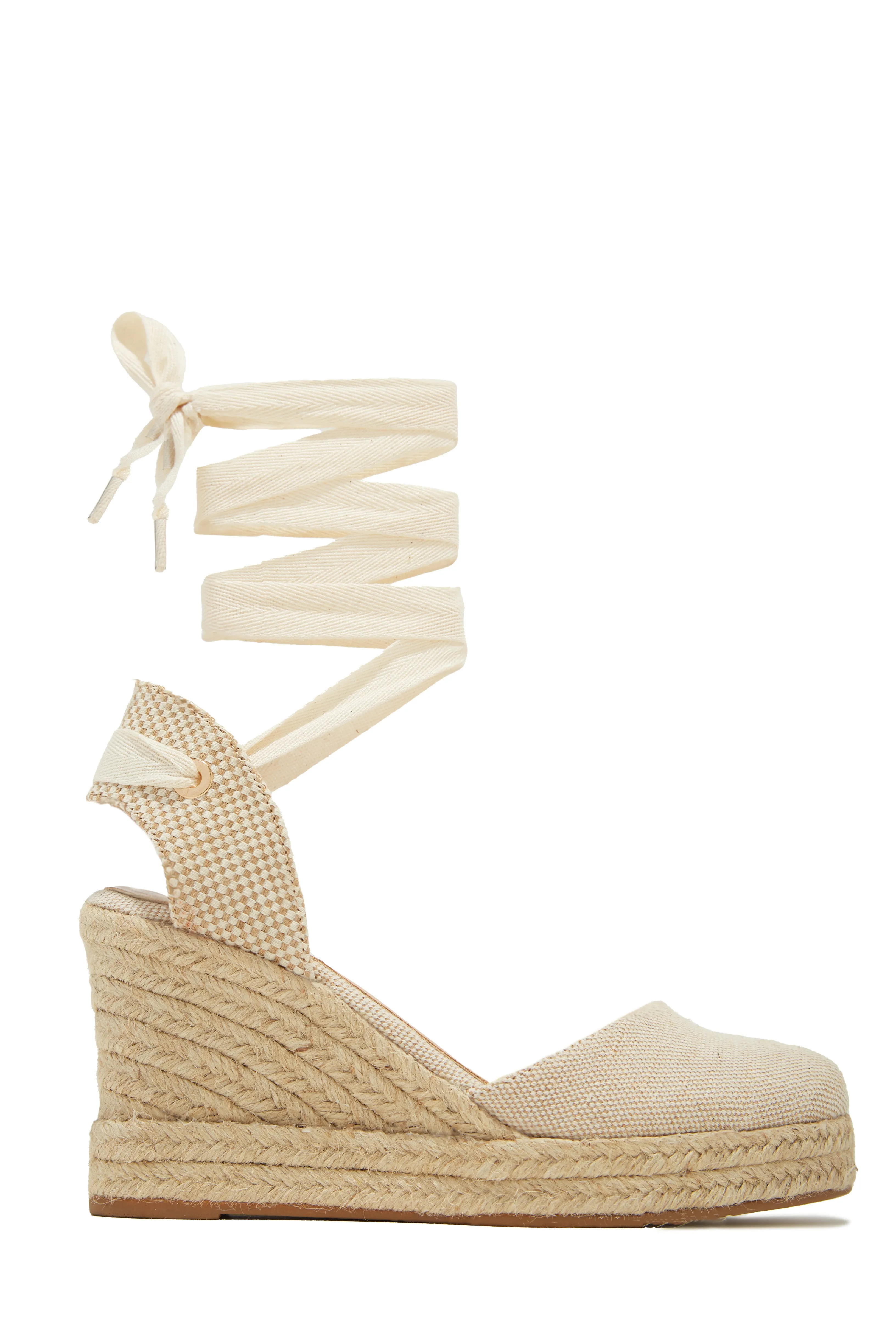 Tropical Vacay Lace Up Platform Espadrille Wedges - Tan