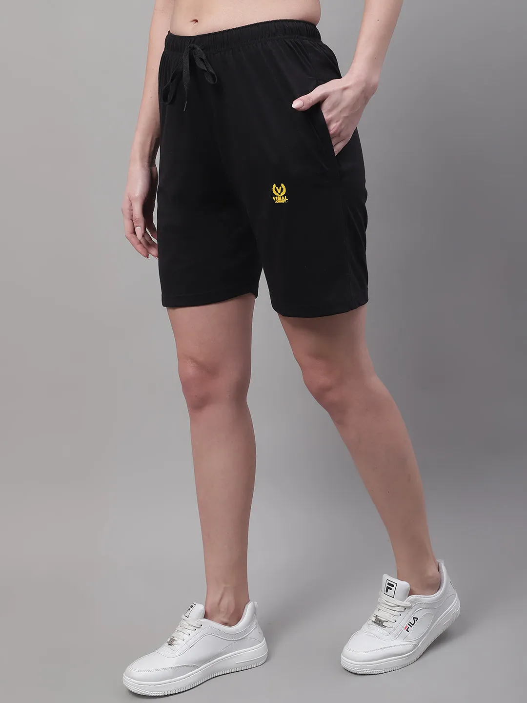 Vimal Jonney Black Regular fit Cotton Shorts for Women