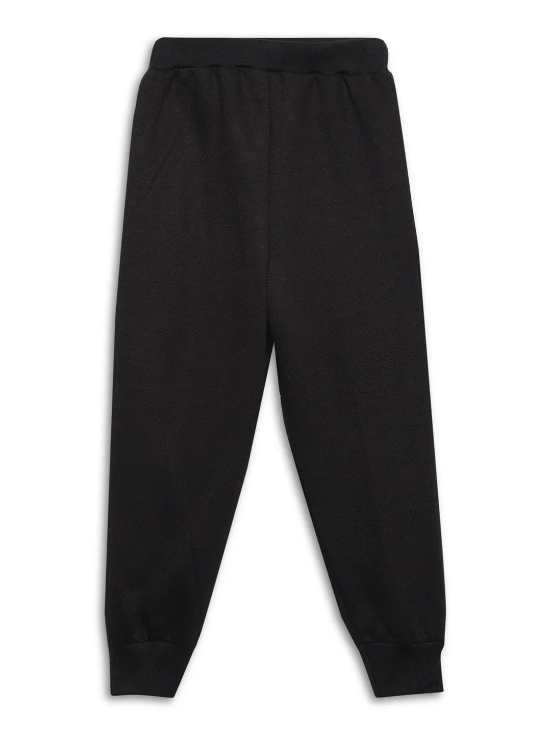 Vimal Jonney Black Solid Cotton Fleece Trackpant for Kids