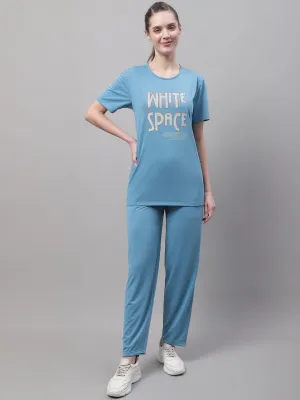 Vimal Jonney Blue Cotton Printed Co-ord Set Tracksuit For Women