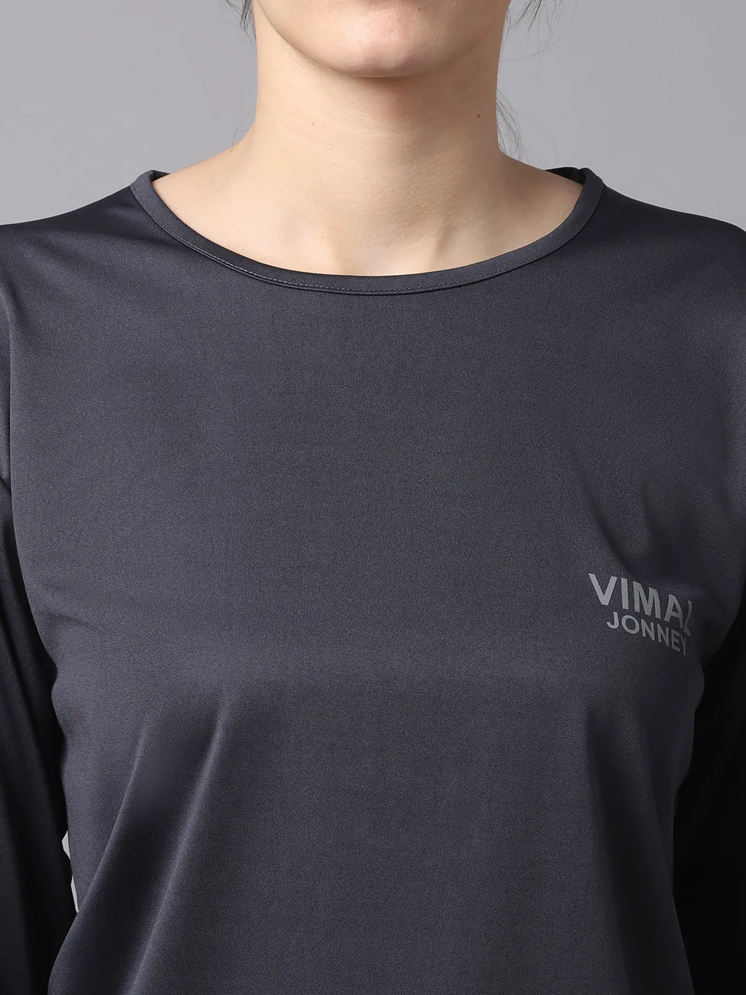 Vimal Jonney Dryfit Lycra Grey FullSleeve T-Shirt For Women