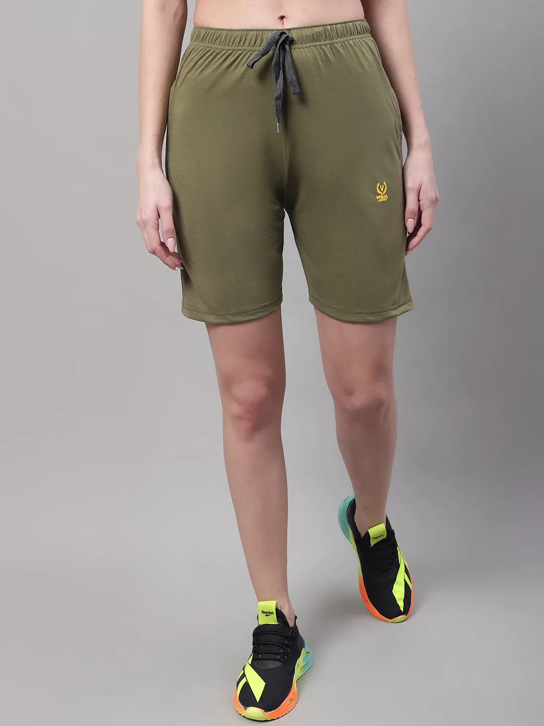 Vimal Jonney Olive Regular fit Cotton Shorts for Women