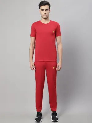 Vimal Jonney Red Cotton Solid Co-ord Set Tracksuit For Men(Zip On 1 Side Pocket)