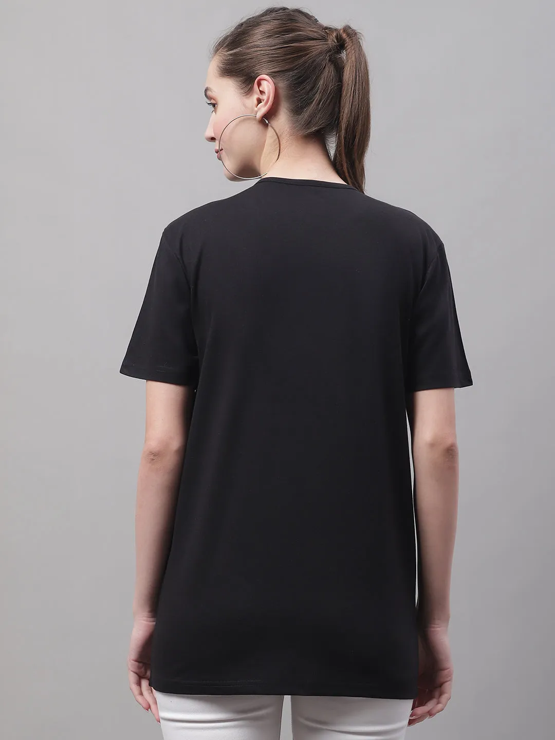 Vimal Jonney Round Neck Cotton Solid Black T-Shirt for Women