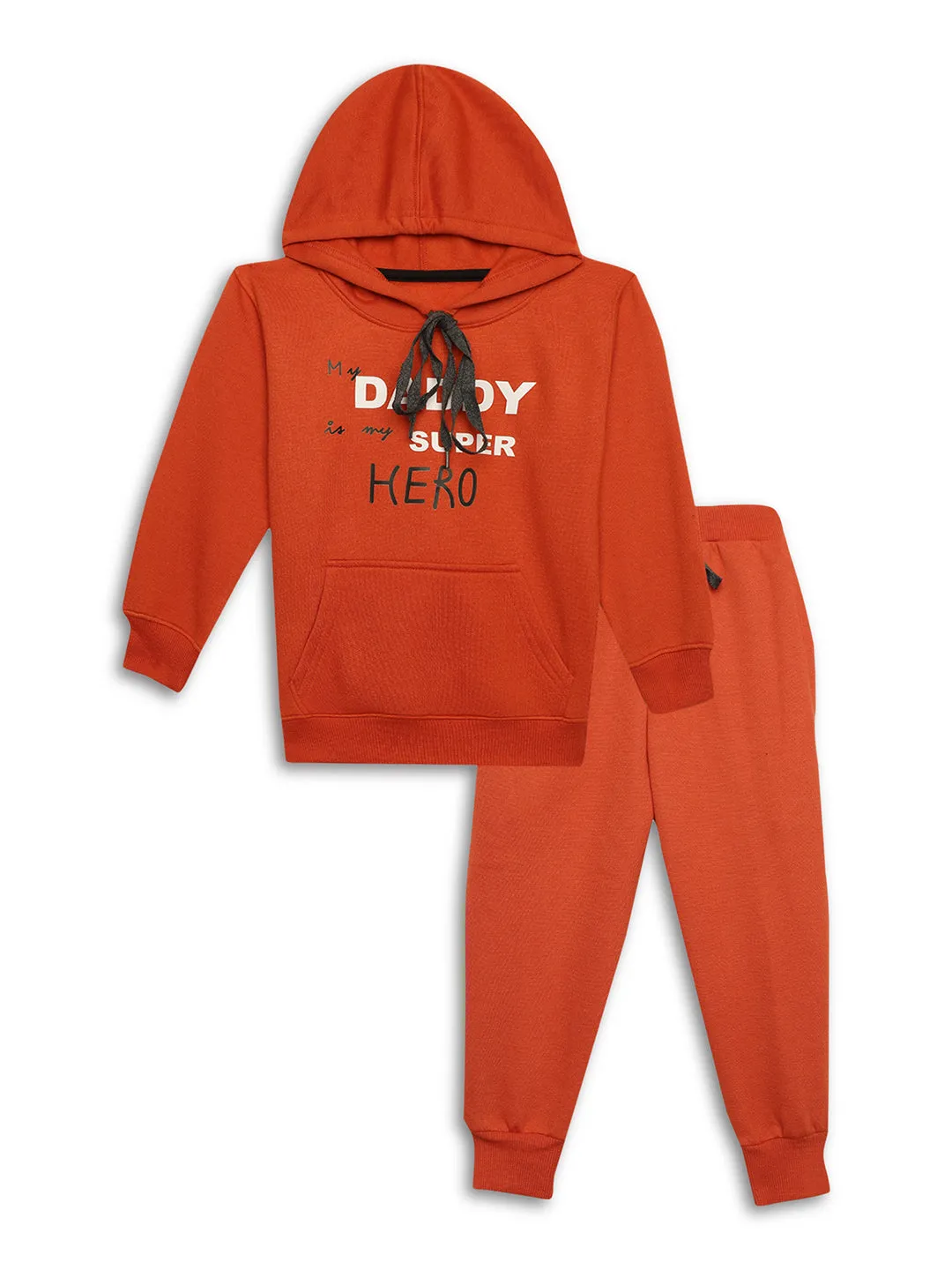 Vimal Jonney Rust Printed Hooded Cotton Fleece Tracksuit Co-ord Set for Kids